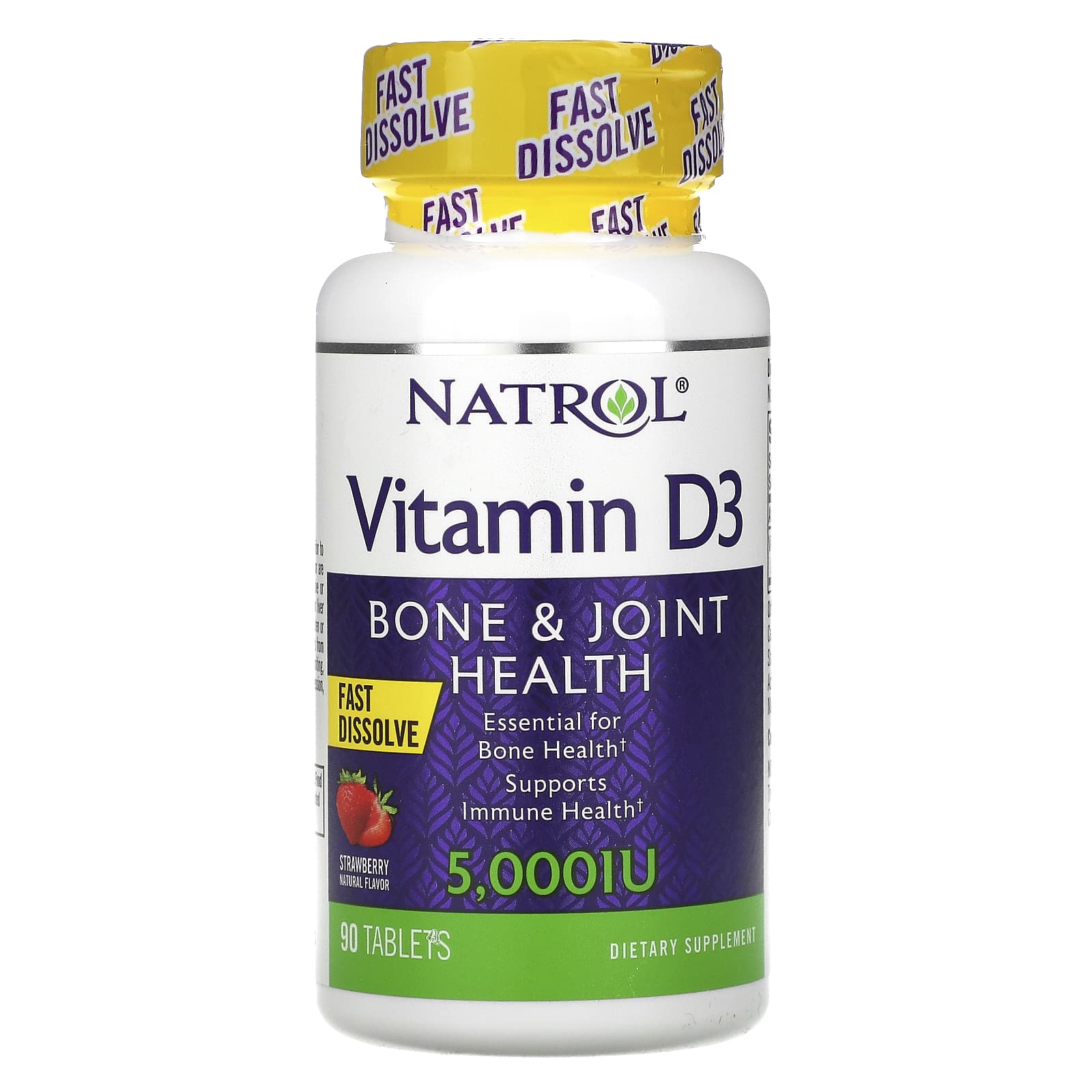 Natrol, Vitamin D3, Bone & Joint Health, Strawberry Natural Flavor, 5,000 IU, 90 Tablets UPC 047469058913 | HiLife Vitamins