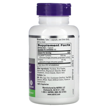 Natrol, High Absorption Turmeric, 60 Capsules UPC 047469071462 | HiLife Vitamins