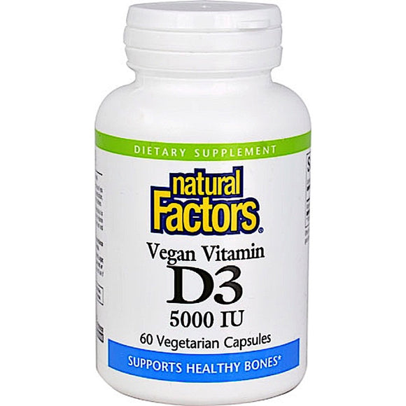 Natural Factors, Vegan Vitamin D3 125 Mcg 5,000 IU, 60 Capsules - 068958010694 | Hilife Vitamins