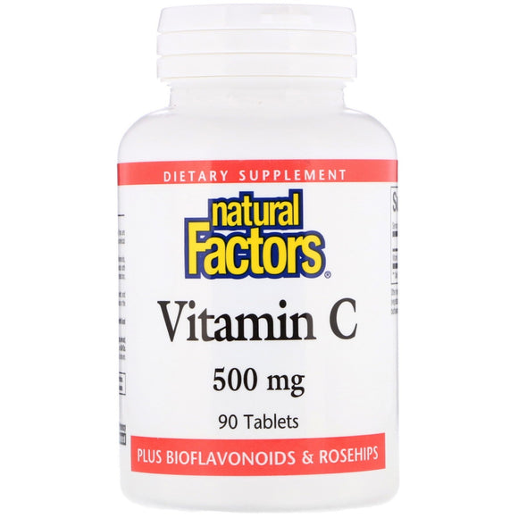 Natural Factors, Vitamin C 500 mg With Bioflavonoids & Rosehips, 90 Tablets - 068958013008 | Hilife Vitamins