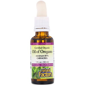 Natural Factors, Oil Of Oregano 30 mg 80% Carvacrol Certified Organic, 1 Oz - 068958045719 | Hilife Vitamins