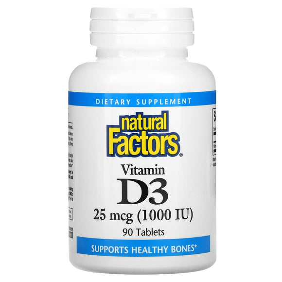 Natural Factors, Vitamin D3, 25 mcg (1,000 IU), 90 Tablets - 068958010502 | Hilife Vitamins