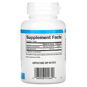 Natural Factors, Vitamin D3, 250 mcg (10,000 IU), 120 Softgels UPC 068958010649 | HiLife Vitamins