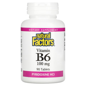 Natural Factors, Vitamin B6, Pyridoxine HCl, 100 mg, 90 Tablets - 068958012315 | Hilife Vitamins