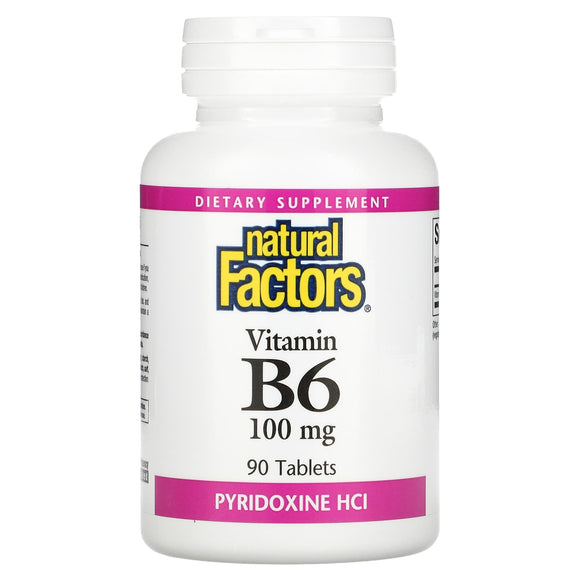 Natural Factors, Vitamin B6, Pyridoxine HCl, 100 mg, 90 Tablets - 068958012315 | Hilife Vitamins