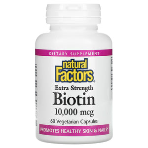 Natural Factors, Extra Strength Biotin, 10,000 mcg, 60 Capsules - 068958012636 | Hilife Vitamins