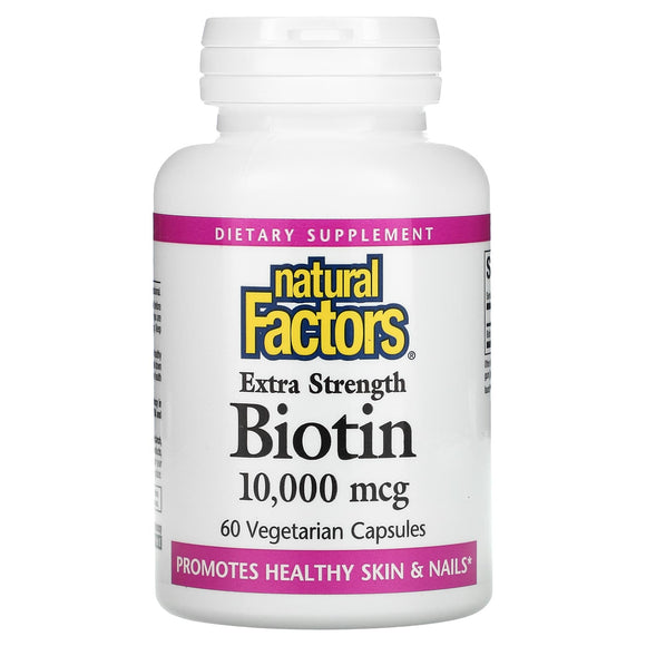 Natural Factors, Extra Strength Biotin, 10,000 mcg, 60 Capsules - 068958012636 | Hilife Vitamins