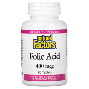 Natural Factors, Folic Acid, 400 mcg, 90 Tablets - 068958012728 | Hilife Vitamins