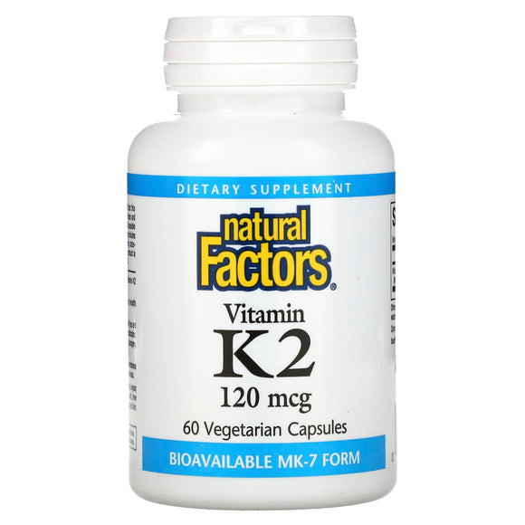 Natural Factors, Vitamin K2, 120 mcg, 60 Vegetarian Capsules - 068958012940 | Hilife Vitamins