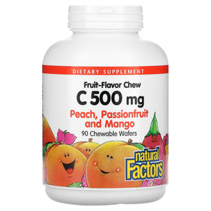 Natural Factors, Fruit-Flavor Chew Vitamin C, Peach, Pas, 90 Chewables - 068958013244 | Hilife Vitamins