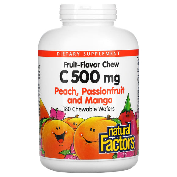 Natural Factors, Fruit-Flavor Chew Vitamin C, Peach, Pas, 180 Chewables - 068958013251 | Hilife Vitamins