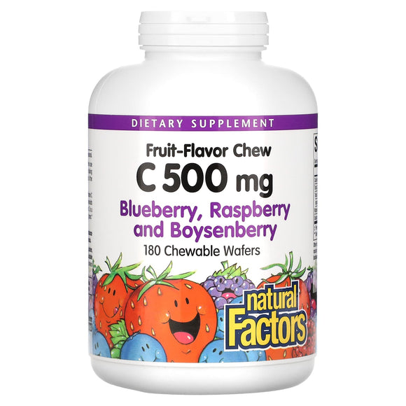 Natural Factors, Fruit-Flavor Chew C, Blueberry, Raspber, 180 Tablets - 068958013275 | Hilife Vitamins