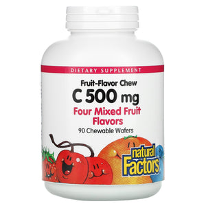 Natural Factors, Fruit-Flavor Chew Vitamin C, Four Mixed, 90 Chewables - 068958013329 | Hilife Vitamins