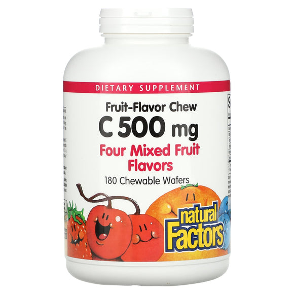 Natural Factors, Fruit-Flavor Chew Vitamin C, Four Mixed, 180 Chewables - 068958013367 | Hilife Vitamins