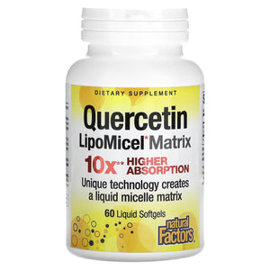 Natural Factors, Quercetin LipoMicel Matrix, 60 Liquid Softgels - 068958013787 | Hilife Vitamins