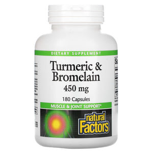 Natural Factors, Turmeric & Bromelain, 450 mg, 180 Capsules - 068958017396 | Hilife Vitamins