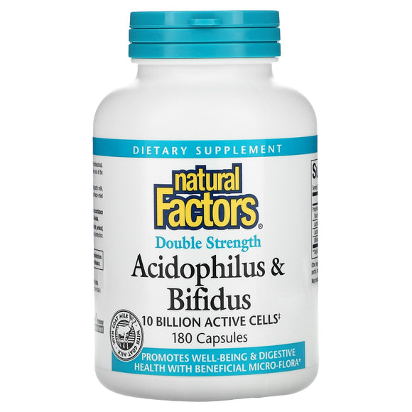 Natural Factors, Acidophilus & Bifidus, Double Strength, 180 Capsules - 068958018065 | Hilife Vitamins