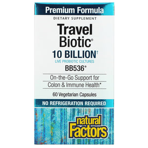Natural Factors, Travel Biotic, BB536, 10 Billion, 60 Vegetarian Capsules - 068958018126 | Hilife Vitamins