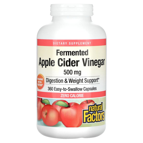 Natural Factors, Fermented Apple Cider Vinegar, 500 mg, 360 Capsules - 068958020549 | Hilife Vitamins