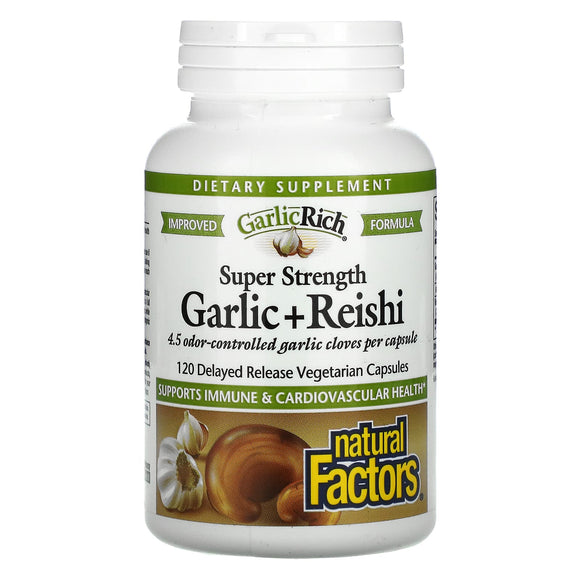 Natural Factors, GarlicRich Garlic + Reishi Super Strength Delayed Release, 120 Delayed Release Capsules - 068958023342