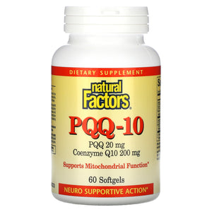 Natural Factors, PQQ-10, PQQ 20 mg, CoQ10 200 mg, 60 Softgels - 068958026190 | Hilife Vitamins