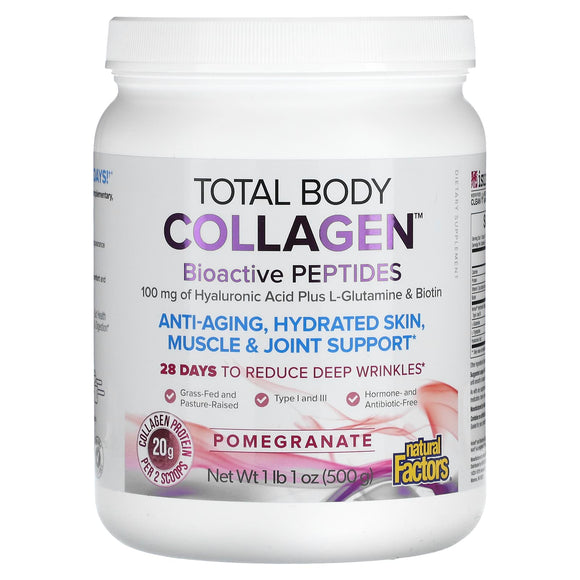 Natural Factors, Total Body Collagen, Bioactive Peptides, Pomegranate, 500 Grams - 068958026350 | Hilife Vitamins