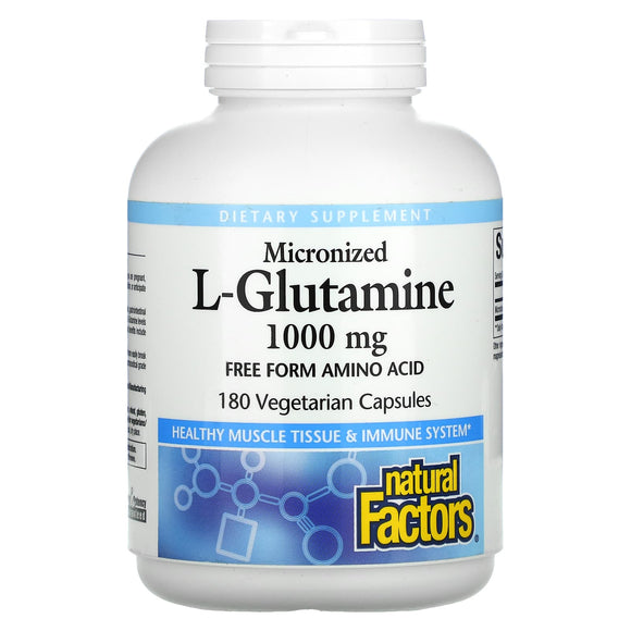 Natural Factors, Micronized L-Glutamine 1,000 mg, 180 Capsules - 068958028118 | Hilife Vitamins