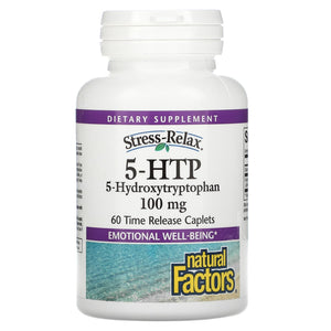 Natural Factors, Stress-Relax, 5-HTP, 100 mg, 60 Enteric Coated CAPLETS - 068958028293 | Hilife Vitamins