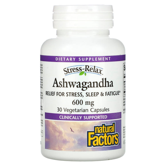 Natural Factors, Stress-Relax, Ashwagandha, 600 mg, 60 Vegetarian Capsules - 068958028330 | Hilife Vitamins