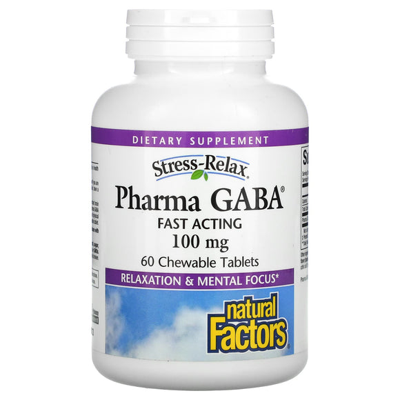 Natural Factors, Stress-Relax, Pharma GABA, 100 mg, 60 Chewable Tablets - 068958028354 | Hilife Vitamins
