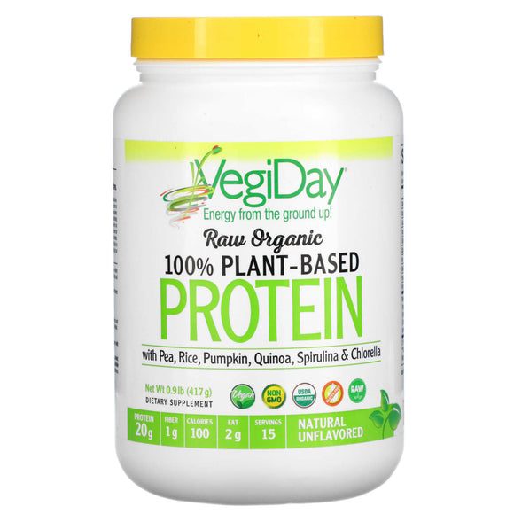 Natural Factors, Vegiday® Raw Organic 100% Plant-Based Protein – Natural Unflavored, 13.09 Oz Powder - 068958029368