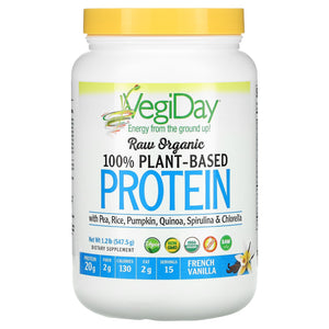 Natural Factors, Vegiday® Raw Organic 100% Plant-Based Protein – French Vanilla, 19.22 Oz Powder - 068958029481