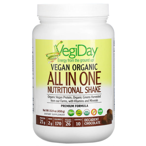 Natural Factors, VegiDay, Vegan Organic All In One Nutri, 15.9 Oz - 068958029719 | Hilife Vitamins