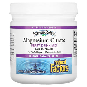 Natural Factors, Stress-Relax, Magnesium Citrate, Berry, 8.8 Oz - 068958035406 | Hilife Vitamins