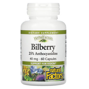Natural Factors, Bilberry, 40 mg, 60 Capsules - 068958041605 | Hilife Vitamins