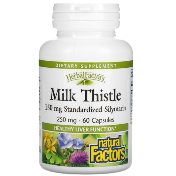 Natural Factors, HerbalFactors® Milk Thistle 250 mg 80% Silymarin, 60 Capsules - 068958041803 | Hilife Vitamins