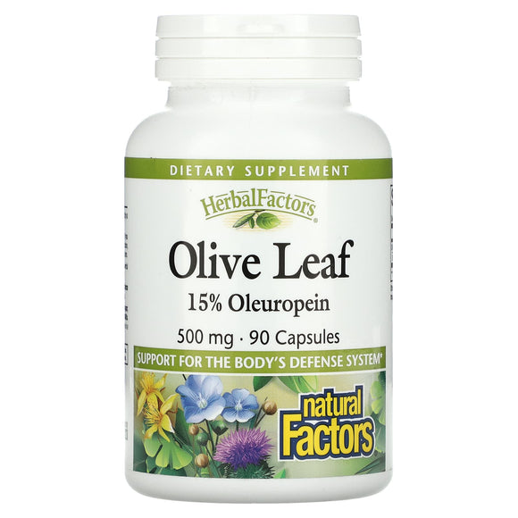 Natural Factors, HerbalFactors, Olive Leaf, 500 mg, 90 Capsules - 068958045702 | Hilife Vitamins