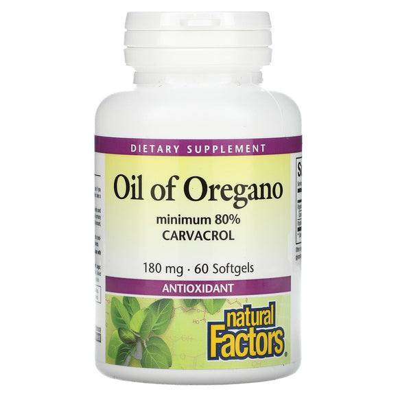 Natural Factors, Oil of Oregano 180 mg, 60 Softgels - 068958045740 | Hilife Vitamins