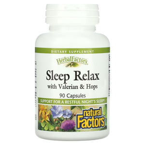 Natural Factors, Sleep Relax with Valerian & Hops, 90 Capsules - 068958046556 | Hilife Vitamins