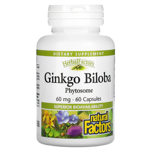 Natural Factors, Ginkgo Biloba, Phytosome, 60 mg, 60 Capsules - 068958048055 | Hilife Vitamins