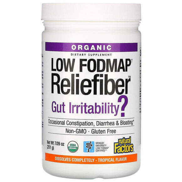 Natural Factors, Organic Low Fodmap Reliefiber, Tropical, 7.09 oz Powder - 068958049922 | Hilife Vitamins