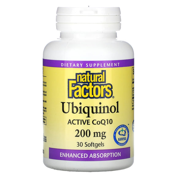 Natural Factors, Ubiquinol Active CoQ10 200 mg, 30 Softgels - 068958207292 | Hilife Vitamins