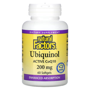 Natural Factors, Ubiquinol Active CoQ10 200 mg, 60 Softgels - 068958207308 | Hilife Vitamins