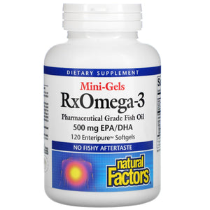 Natural Factors, RxOmega-3 Mini-Gels 500 mg EPA/DHA Enteripure®, 120 Softgels - 068958354958 | Hilife Vitamins