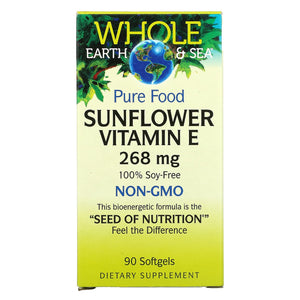 Natural Factors, Whole Earth & Sea, Sunflower Vitamin E 400   IU, 90 Softgels - 068958355139 | Hilife Vitamins