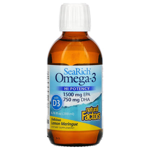 Natural Factors, Searich® Omega-3 Hi Potency 1,500 Mg Epa / 750 Mg Dha 
W/ Vitamin D3 – Lemon Meringue, 6.76 Oz Liquid