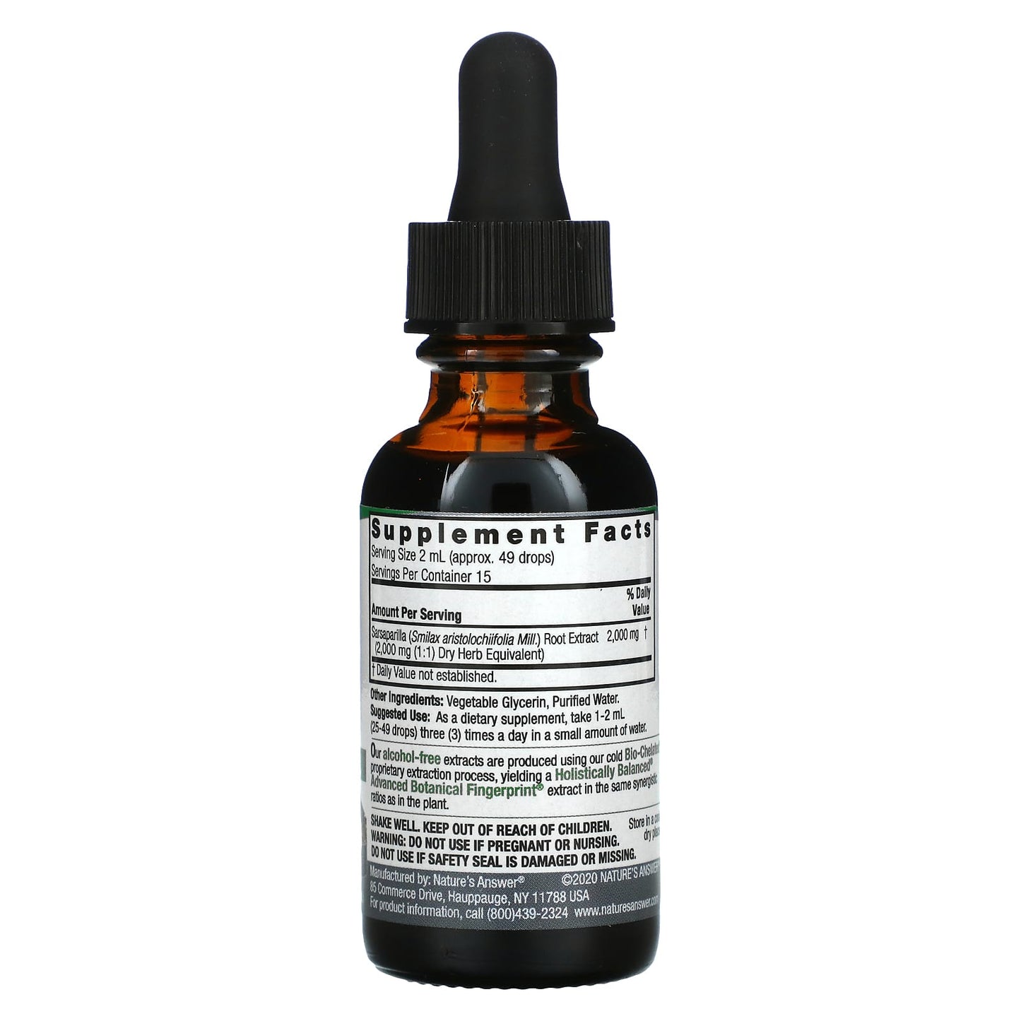 Nature’s Answer, Sarsaparilla Alcohol Free Extract, 1 Oz - [product_sku] | HiLife Vitamins