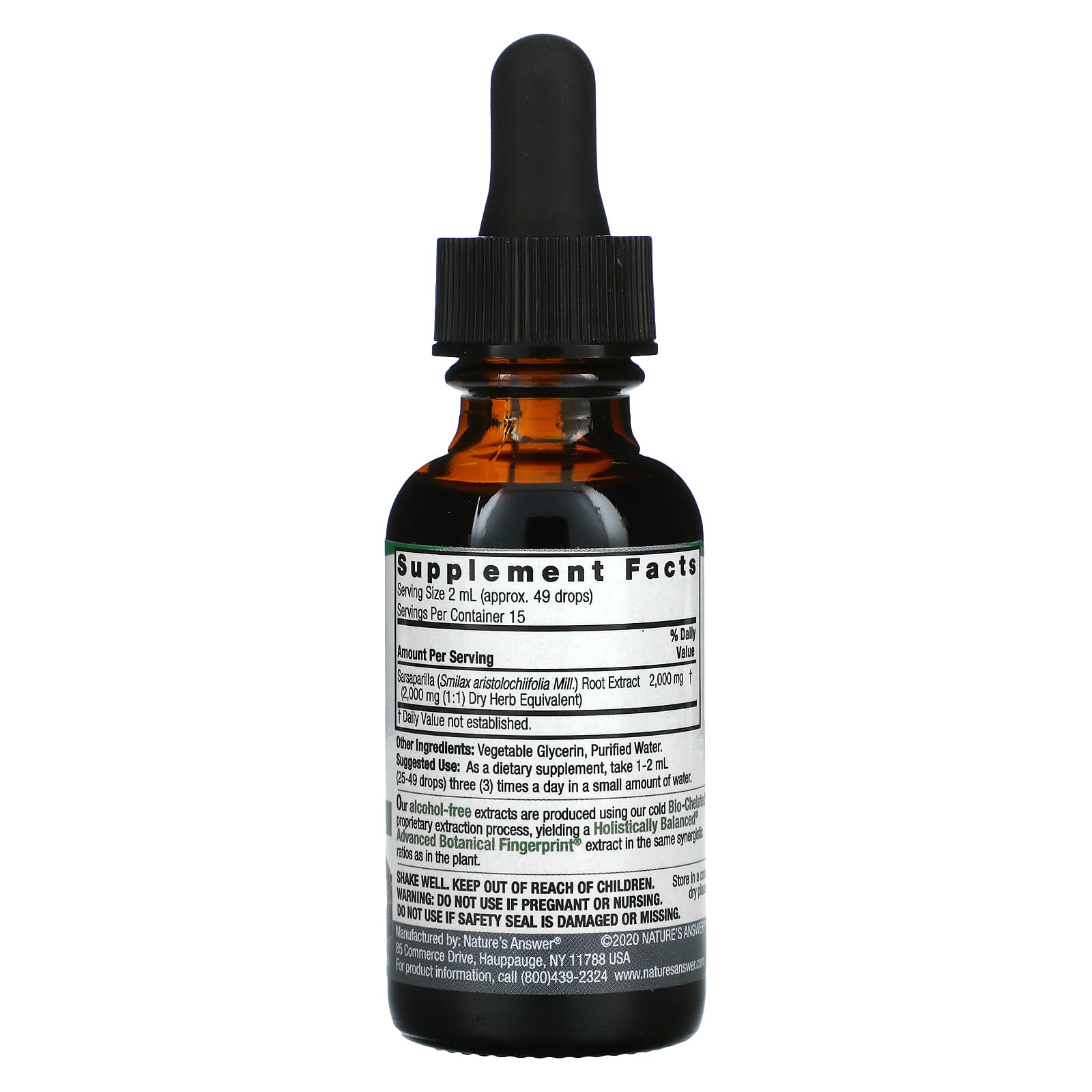 Nature’s Answer, Sarsaparilla Alcohol Free Extract, 1 Oz - [product_sku] | HiLife Vitamins