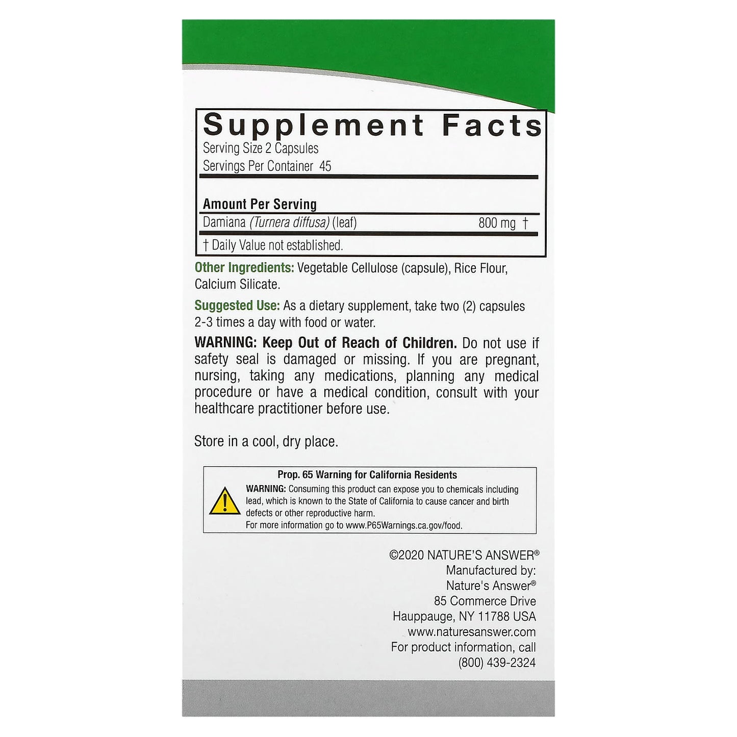 Nature’s Answer, Damiana, 90 Vegetarian Capsules UPC 083000161629 | HiLife Vitamins