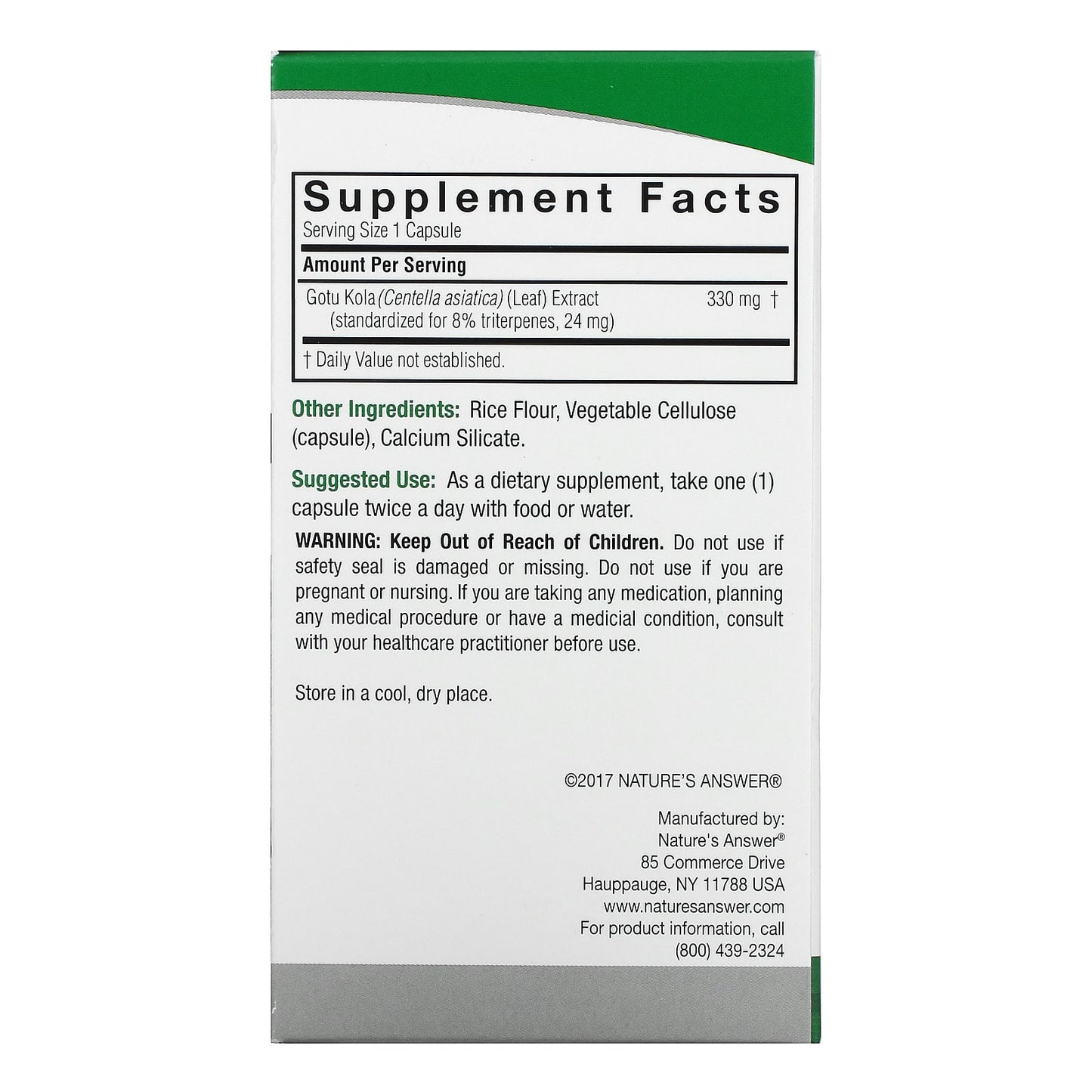 Nature’s Answer, Gotu-Kola Herb Standardized, 60 Capsules - [product_sku] | HiLife Vitamins